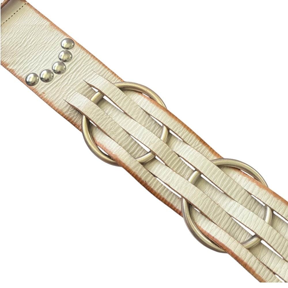 Rare VTG Linea Pelle Handmade Multi Strand Leather Ring Belt Stud Brass Buckle S - Picture 4 of 10